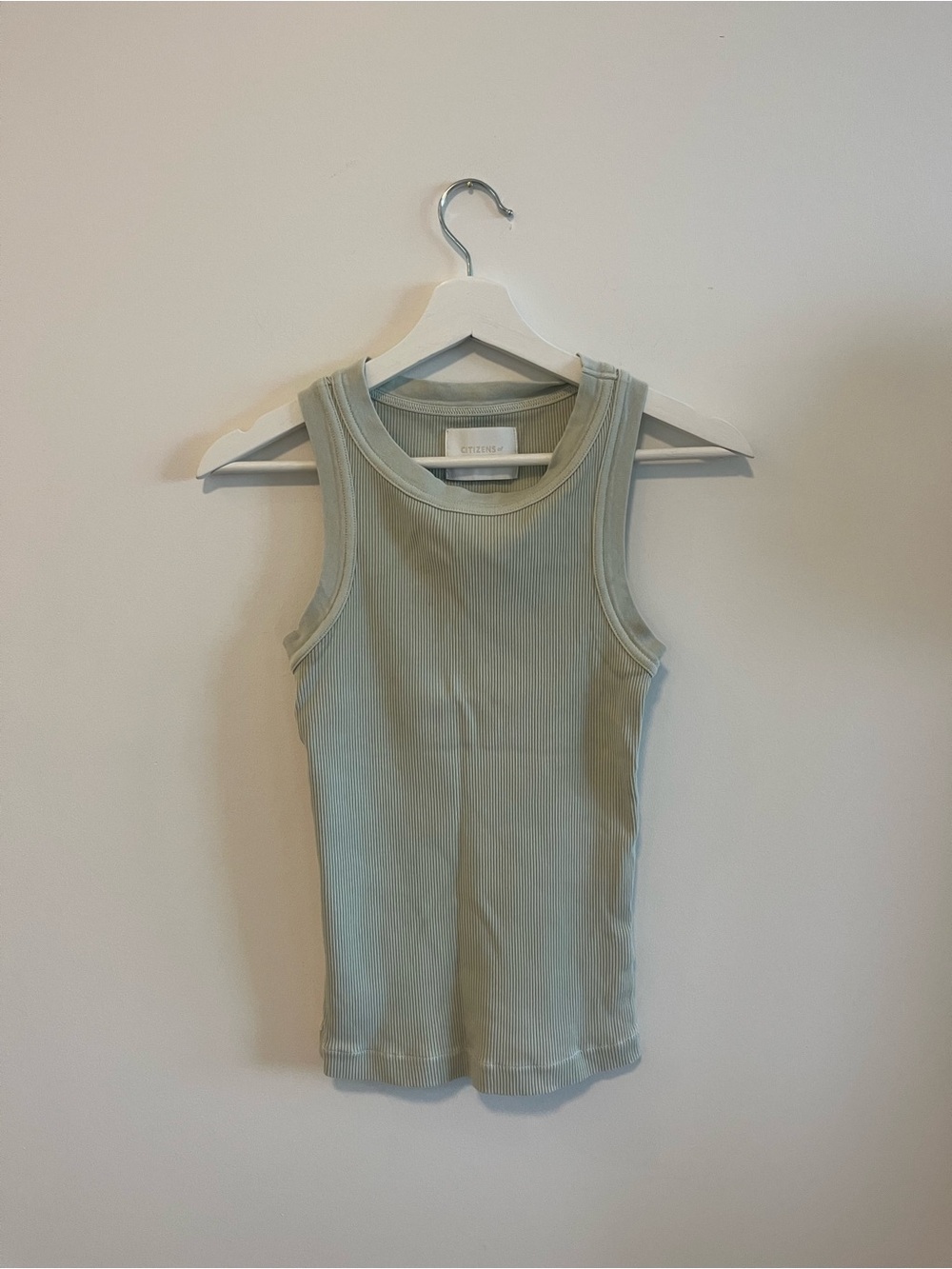 Citizens of Humanity Crewneck Ribbed Tank Top in Sage Green (Size: S)
